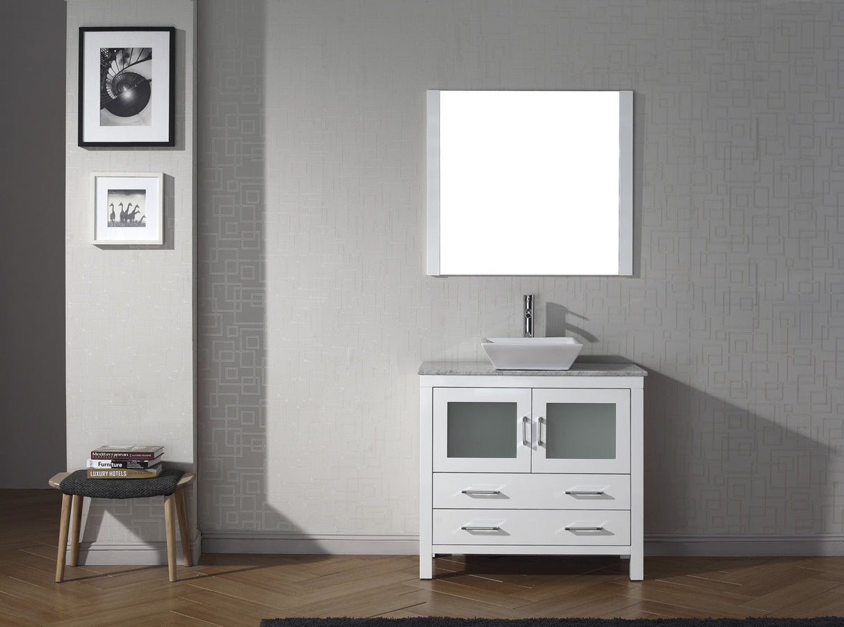 Virtu USA Dior 32" Single Bath Vanity with White Marble Top and Square Sink with Matching Mirror