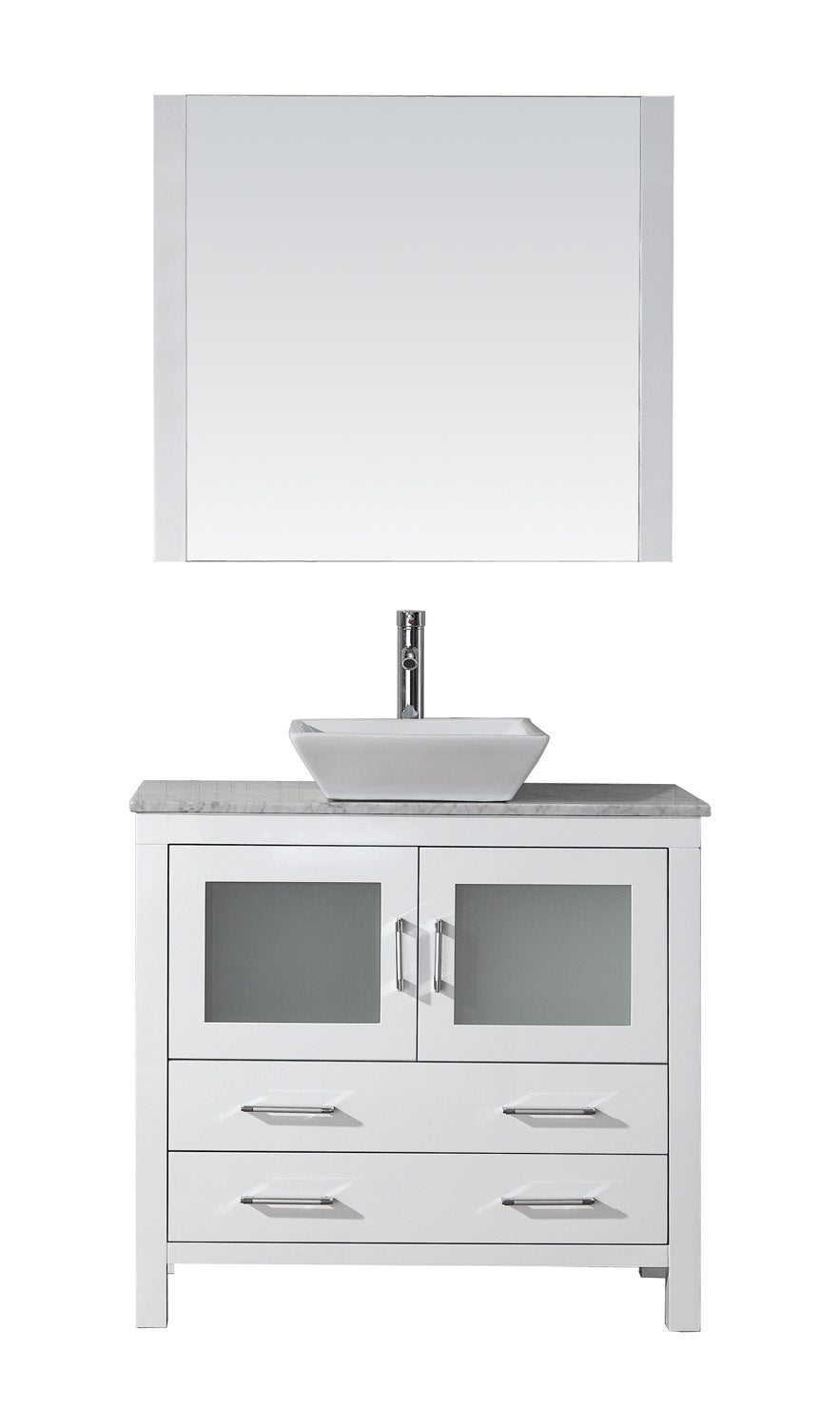 Virtu USA Dior 32" Single Bath Vanity with Marble Top and Square Sink with Polished Chrome Faucet and Mirror - Luxe Bathroom Vanities Luxury Bathroom Fixtures Bathroom Furniture