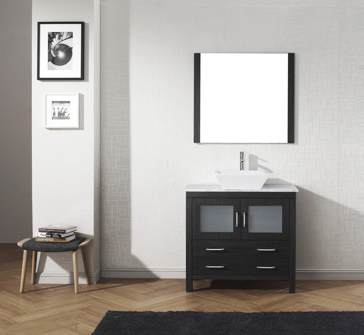 Virtu USA Dior 32" Single Bath Vanity with White Marble Top and Square Sink with Matching Mirror