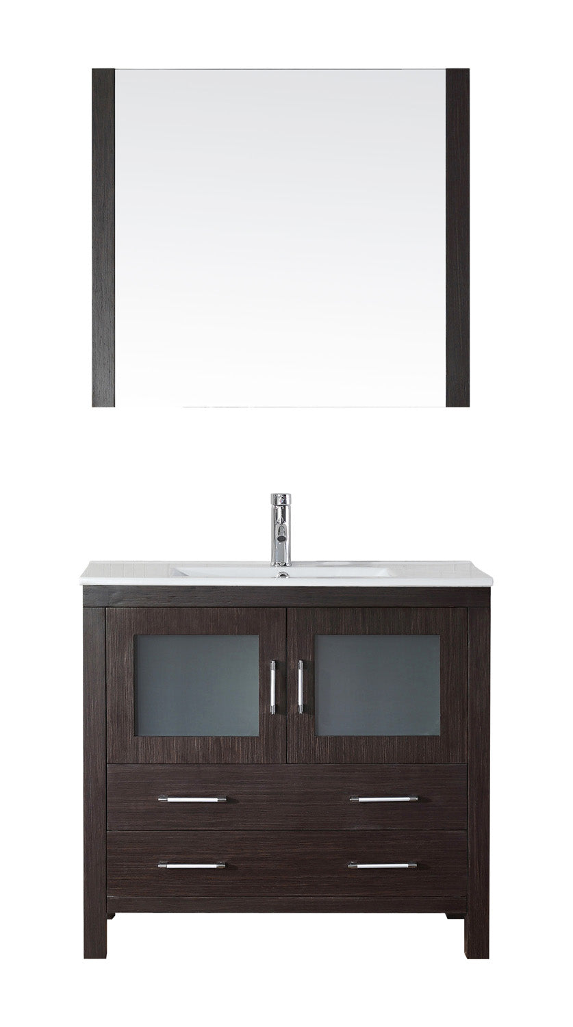 Virtu USA Dior 36" Single Bath Vanity with Slim White Ceramic Top and Square Sink with Brushed Nickel Faucet and Mirror - Luxe Bathroom Vanities Luxury Bathroom Fixtures Bathroom Furniture