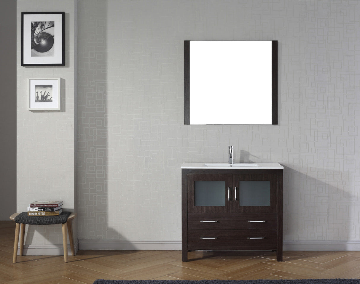 Virtu USA Dior 36" Single Bath Vanity with White Ceramic Top and Integrated Square Sink with Matching Mirror