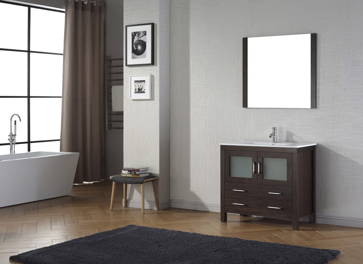 Virtu USA Dior 36" Single Bath Vanity with White Ceramic Top and Integrated Square Sink with Matching Mirror