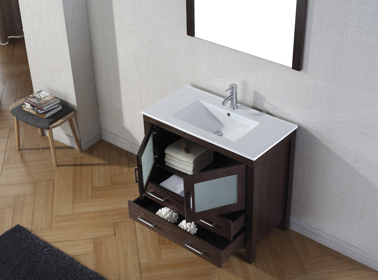 Virtu USA Dior 36" Single Bath Vanity with White Ceramic Top and Integrated Square Sink with Matching Mirror