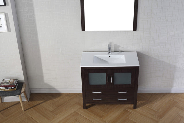 Virtu USA Dior 36" Single Bath Vanity with White Ceramic Top and Integrated Square Sink with Matching Mirror