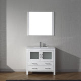 Virtu USA Dior 36" Single Bath Vanity with White Ceramic Top and Integrated Square Sink with Brushed Nickel Faucet with Matching Mirror