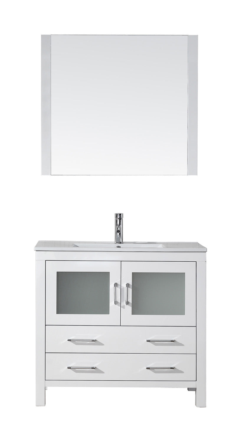 Virtu USA Dior 36" Single Bath Vanity with Slim White Ceramic Top and Square Sink with Brushed Nickel Faucet and Mirror - Luxe Bathroom Vanities Luxury Bathroom Fixtures Bathroom Furniture