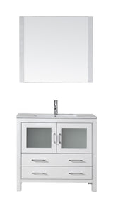 Virtu USA Dior 36" Single Bath Vanity with Slim White Ceramic Top and Square Sink with Brushed Nickel Faucet and Mirror - Luxe Bathroom Vanities Luxury Bathroom Fixtures Bathroom Furniture