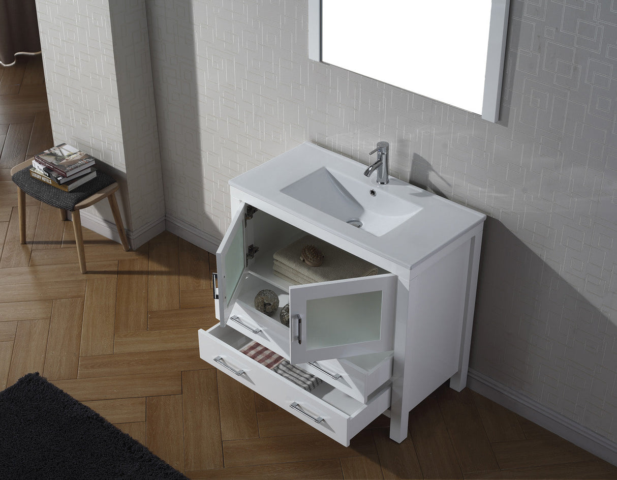 Virtu USA Dior 36" Single Bath Vanity with White Ceramic Top and Integrated Square Sink with Matching Mirror