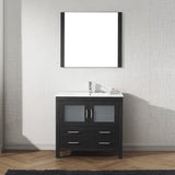 Virtu USA Dior 36" Single Bath Vanity with White Ceramic Top and Integrated Square Sink with Brushed Nickel Faucet with Matching Mirror