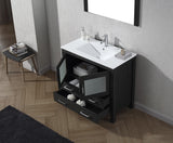 Virtu USA Dior 36" Single Bath Vanity with White Ceramic Top and Integrated Square Sink with Brushed Nickel Faucet with Matching Mirror