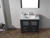 Virtu USA Dior 36" Single Bath Vanity with White Ceramic Top and Integrated Square Sink with Brushed Nickel Faucet with Matching Mirror