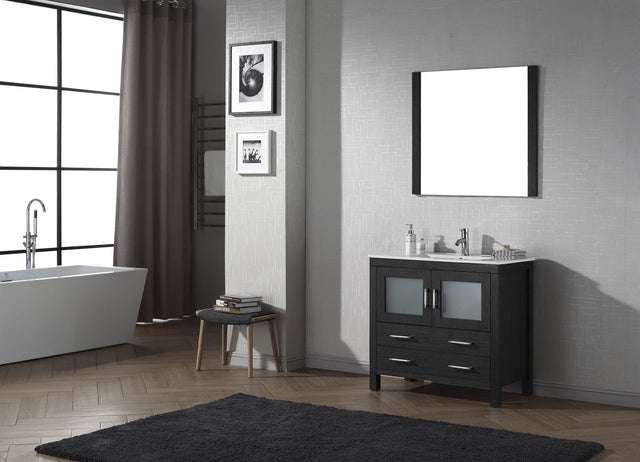 Virtu USA Dior 36" Single Bath Vanity with White Ceramic Top and Integrated Square Sink with Matching Mirror