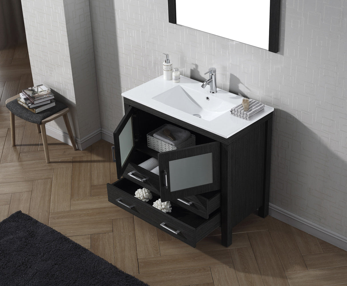 Virtu USA Dior 36" Single Bath Vanity with White Ceramic Top and Integrated Square Sink with Matching Mirror