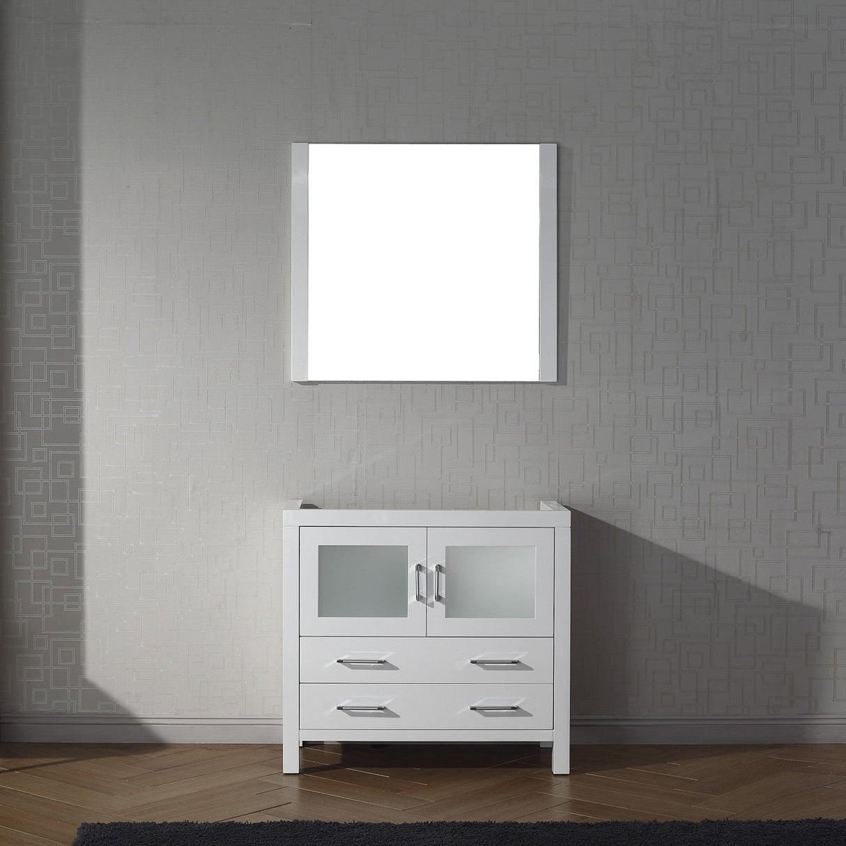 Virtu USA Dior 36" Single Bath Vanity with White Ceramic Top and Integrated Square Sink with Matching Mirror