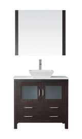 Virtu USA Dior 36" Single Bath Vanity with White Engineered Stone Top and Square Sink with Brushed Nickel Faucet and Mirror - Luxe Bathroom Vanities Luxury Bathroom Fixtures Bathroom Furniture