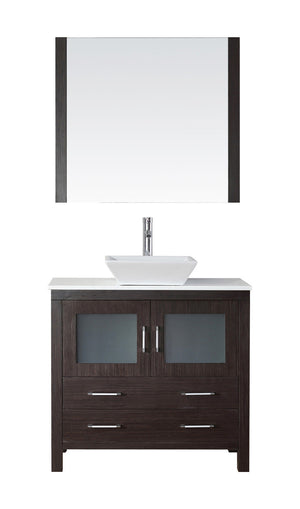 Virtu USA Dior 36" Single Bath Vanity with White Engineered Stone Top and Square Sink with Brushed Nickel Faucet and Mirror - Luxe Bathroom Vanities Luxury Bathroom Fixtures Bathroom Furniture