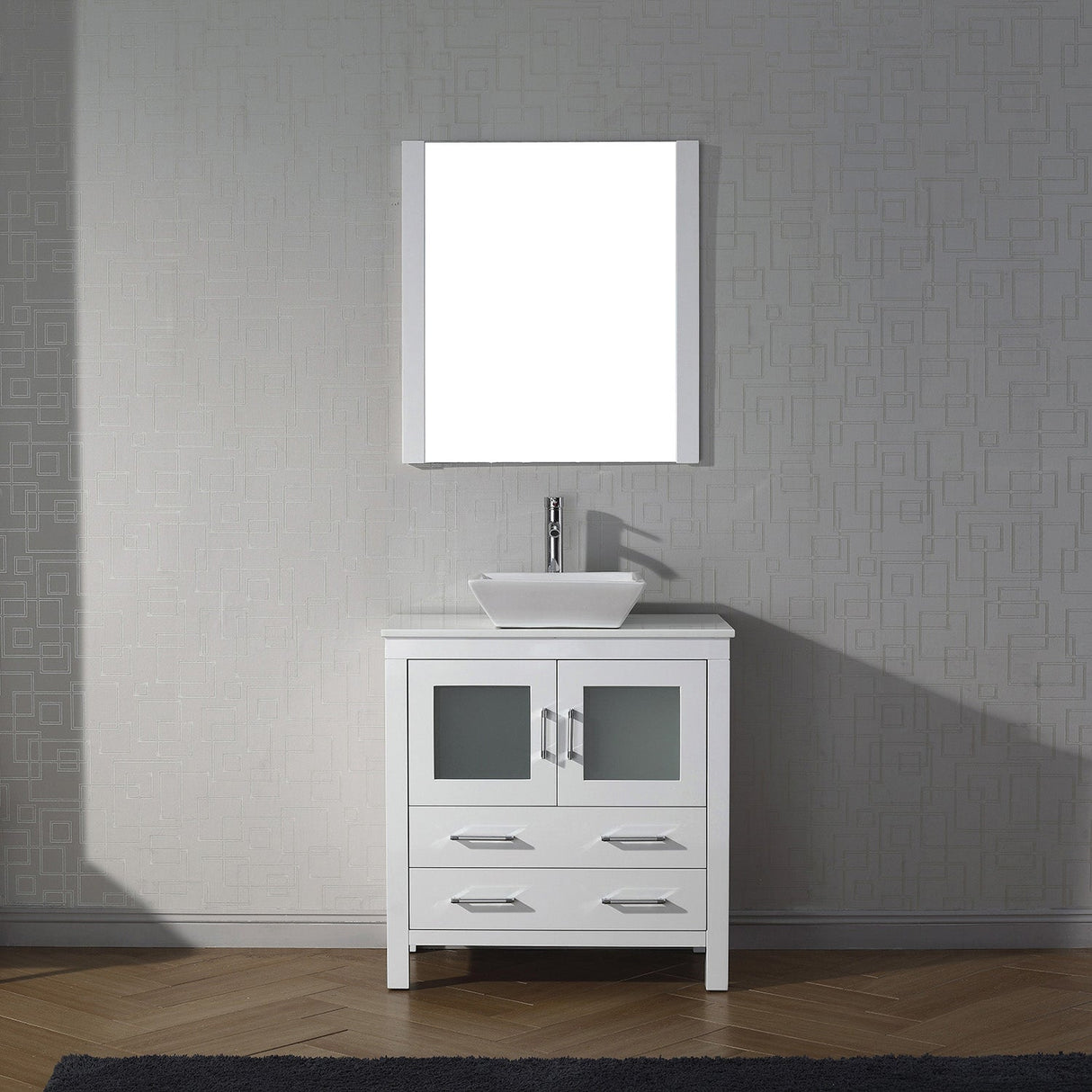 Virtu USA Dior 36" Single Bath Vanity with White Engineered Stone Top and Square Sink with Brushed Nickel Faucet with Matching Mirror