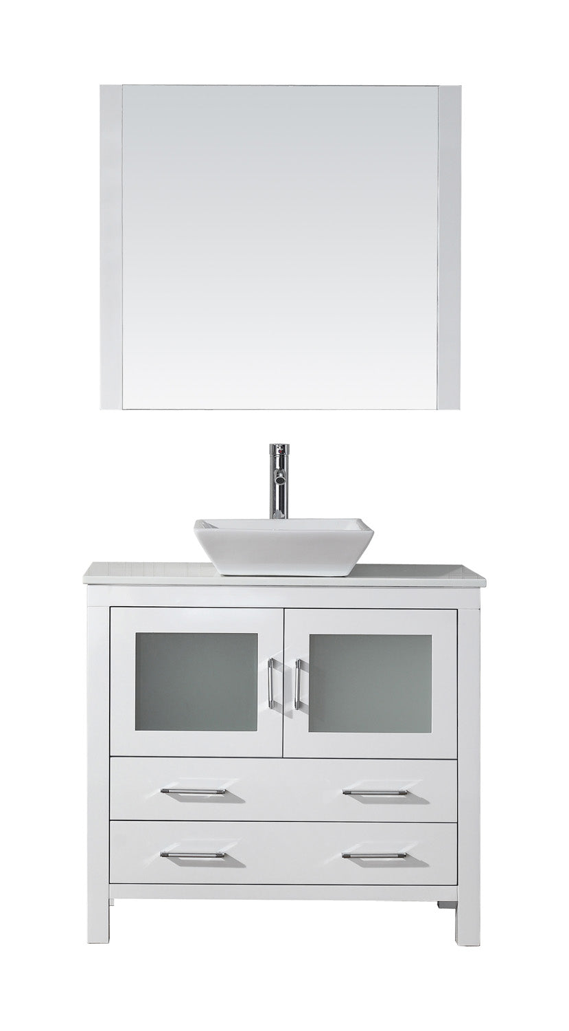 Virtu USA Dior 36" Single Bath Vanity with White Engineered Stone Top and Square Sink with Brushed Nickel Faucet and Mirror - Luxe Bathroom Vanities Luxury Bathroom Fixtures Bathroom Furniture