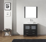 Virtu USA Dior 36" Single Bath Vanity with White Engineered Stone Top and Square Sink with Brushed Nickel Faucet with Matching Mirror