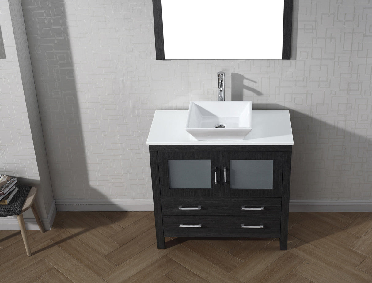 Virtu USA Dior 36" Single Bath Vanity with White Engineered Stone Top and Square Sink with Brushed Nickel Faucet with Matching Mirror