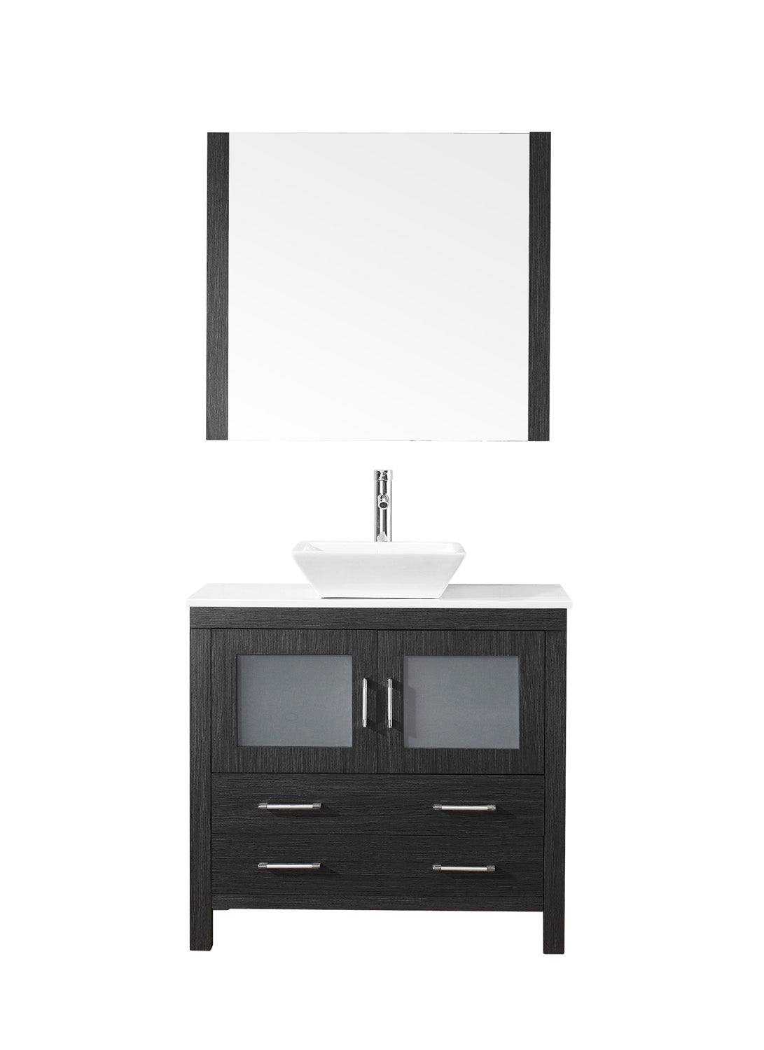 Virtu USA Dior 36" Single Bath Vanity with White Engineered Stone Top and Square Sink with Brushed Nickel Faucet and Mirror - Luxe Bathroom Vanities Luxury Bathroom Fixtures Bathroom Furniture