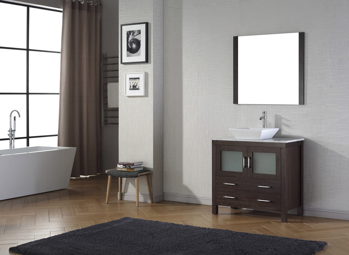 Virtu USA Dior 36" Single Bath Vanity with White Marble Top and Square Sink with Matching Mirror