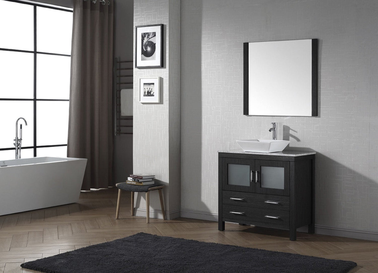 Virtu USA Dior 36" Single Bath Vanity with White Marble Top and Square Sink with Brushed Nickel Faucet with Matching Mirror