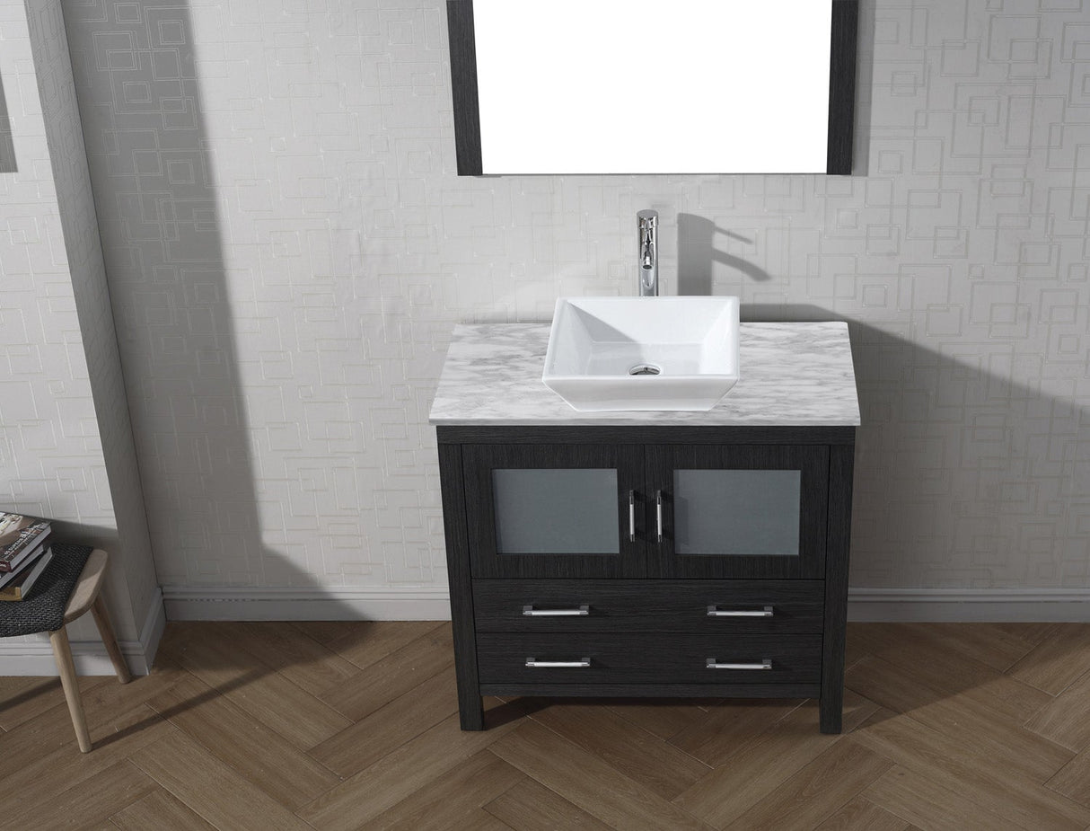 Virtu USA Dior 36" Single Bath Vanity with White Marble Top and Square Sink with Brushed Nickel Faucet with Matching Mirror