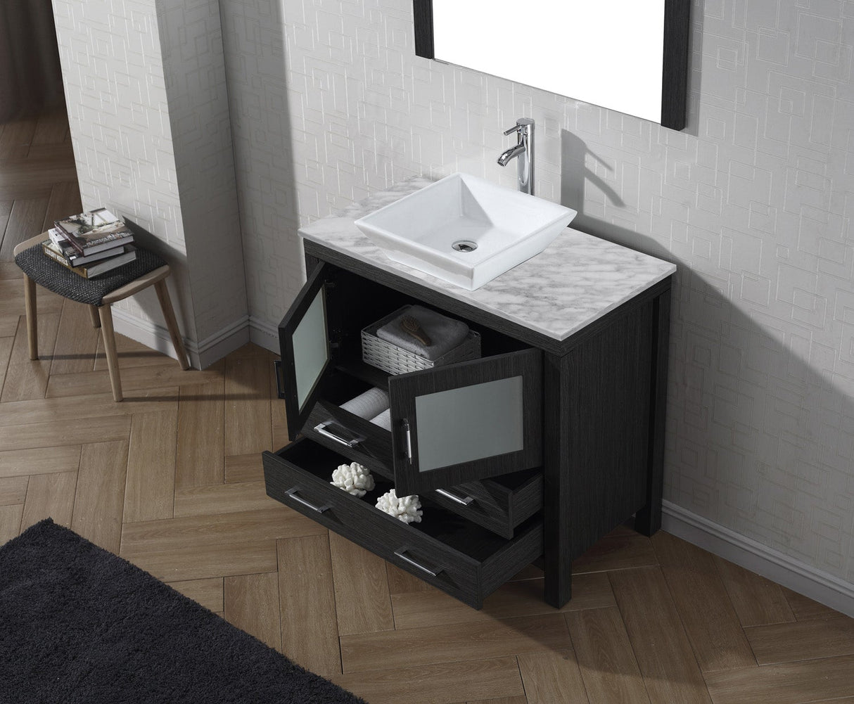 Virtu USA Dior 36" Single Bath Vanity with White Marble Top and Square Sink with Matching Mirror