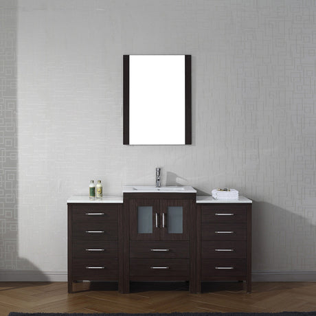 Virtu USA Dior 60" Single Bath Vanity with White Ceramic Top and Integrated Square Sink with Brushed Nickel Faucet with Matching Mirror