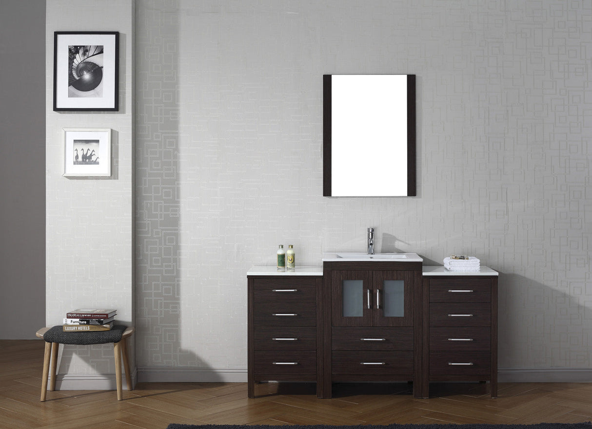 Virtu USA Dior 60" Single Bath Vanity with White Ceramic Top and Integrated Square Sink with Brushed Nickel Faucet with Matching Mirror