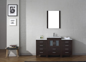 Virtu USA Dior 60" Single Bath Vanity with White Ceramic Top and Integrated Square Sink with Brushed Nickel Faucet with Matching Mirror