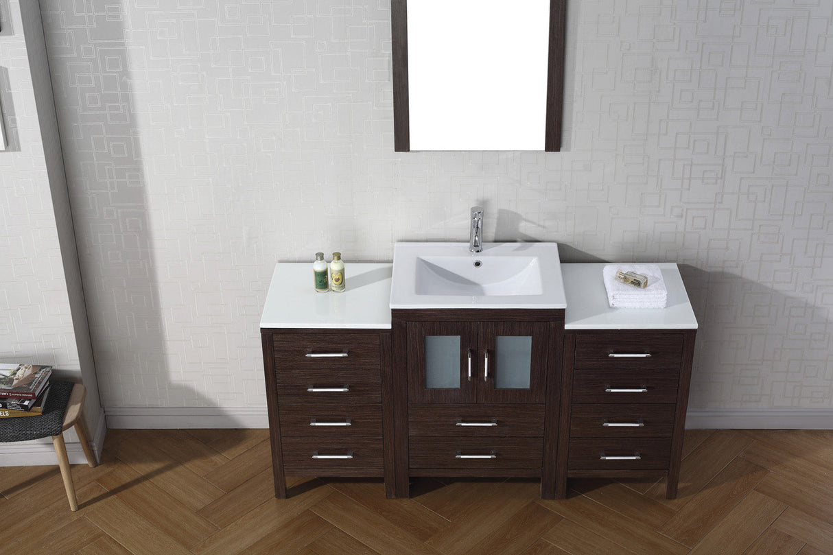 Virtu USA Dior 60" Single Bath Vanity with White Ceramic Top and Integrated Square Sink with Brushed Nickel Faucet with Matching Mirror