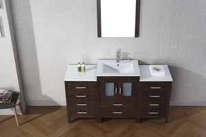Virtu USA Dior 60" Single Bath Vanity with White Ceramic Top and Integrated Square Sink with Brushed Nickel Faucet with Matching Mirror