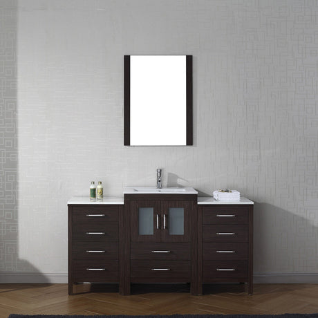 Virtu USA Dior 60" Single Bath Vanity with White Ceramic Top and Integrated Square Sink with Matching Mirror