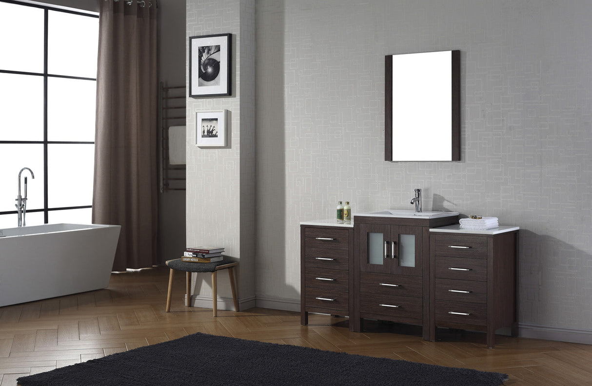 Virtu USA Dior 60" Single Bath Vanity with White Ceramic Top and Integrated Square Sink with Matching Mirror