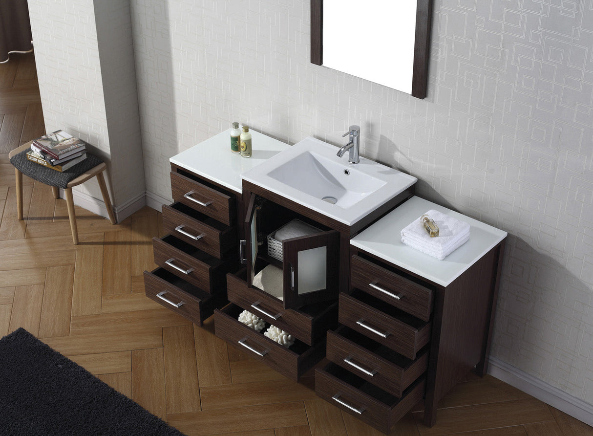 Virtu USA Dior 60" Single Bath Vanity with White Ceramic Top and Integrated Square Sink with Matching Mirror