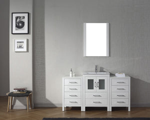 Virtu USA Dior 60" Single Bath Vanity with White Ceramic Top and Integrated Square Sink with Brushed Nickel Faucet with Matching Mirror