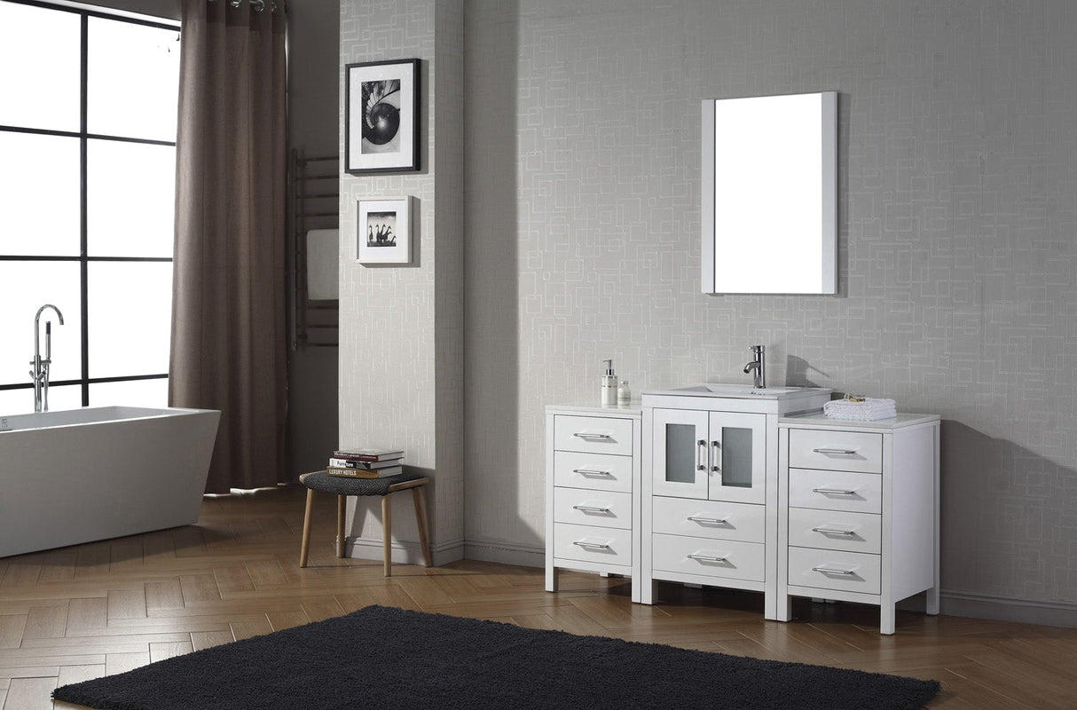 Virtu USA Dior 60" Single Bath Vanity with White Ceramic Top and Integrated Square Sink with Brushed Nickel Faucet with Matching Mirror