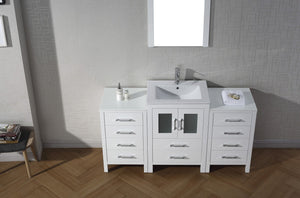 Virtu USA Dior 60" Single Bath Vanity with White Ceramic Top and Integrated Square Sink with Brushed Nickel Faucet with Matching Mirror
