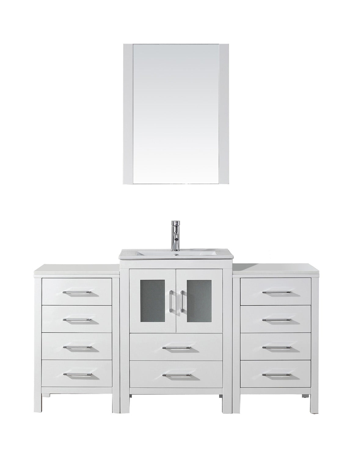 Virtu USA Dior 60" Single Bath Vanity with Slim White Ceramic Top and Square Sink with Brushed Nickel Faucet and Mirror - Luxe Bathroom Vanities