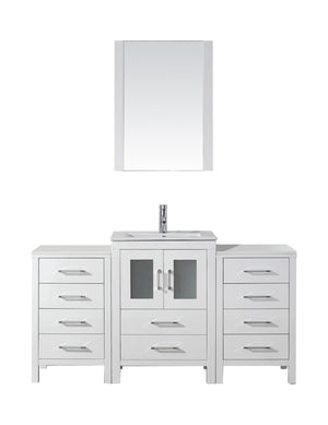 Virtu USA Dior 60" Single Bath Vanity with Slim White Ceramic Top and Square Sink with Brushed Nickel Faucet and Mirror - Luxe Bathroom Vanities