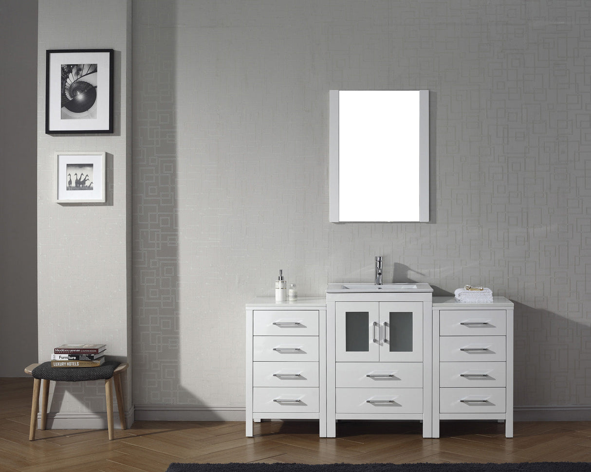 Virtu USA Dior 60" Single Bath Vanity with White Ceramic Top and Integrated Square Sink with Matching Mirror