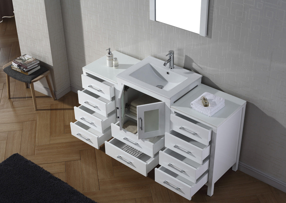 Virtu USA Dior 60" Single Bath Vanity with White Ceramic Top and Integrated Square Sink with Matching Mirror