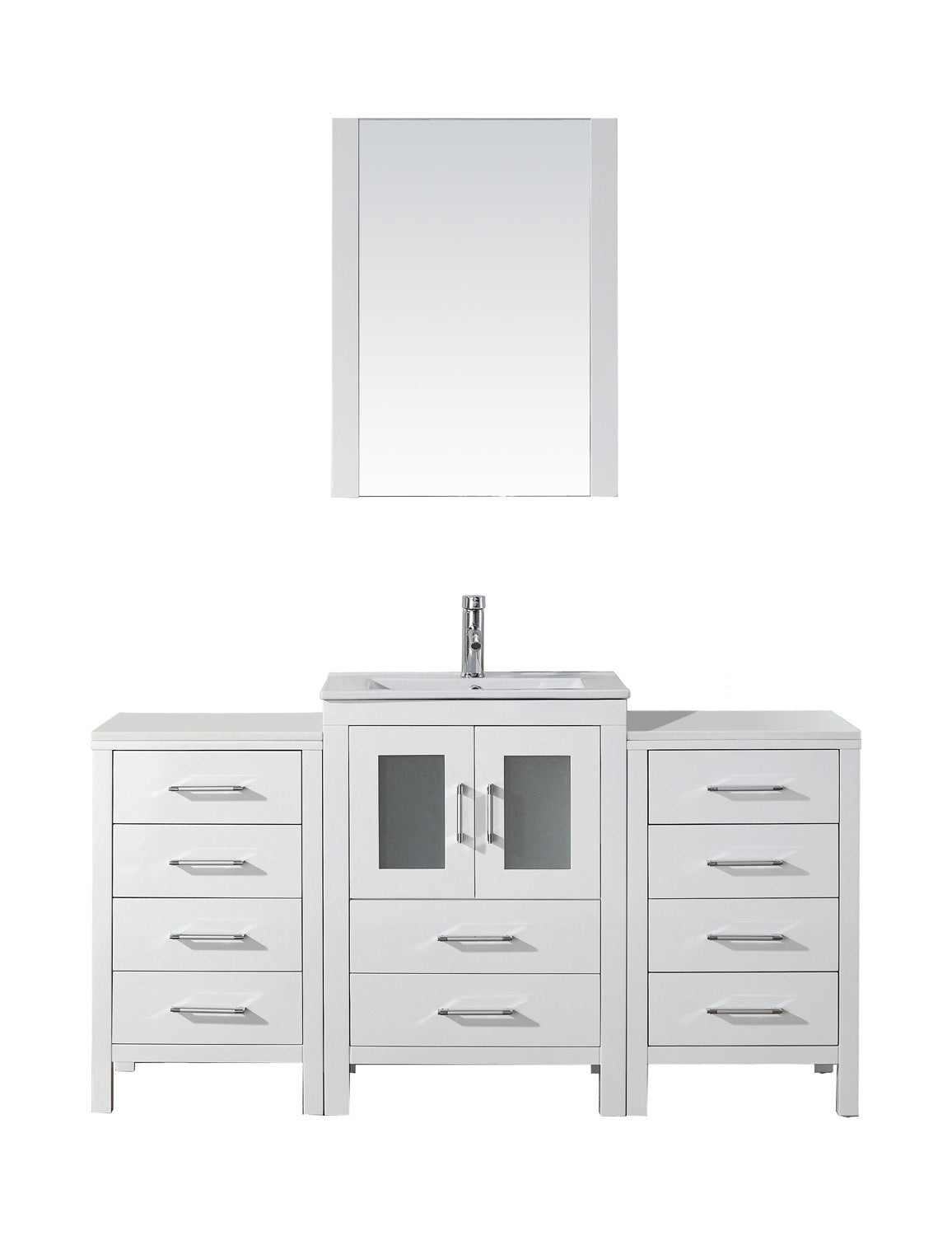 Virtu USA Dior 60" Single Bath Vanity with Slim White Ceramic Top and Square Sink with Polished Chrome Faucet and Mirror - Luxe Bathroom Vanities Luxury Bathroom Fixtures Bathroom Furniture