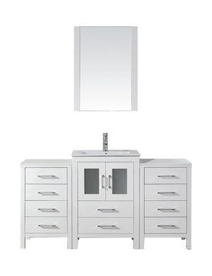 Virtu USA Dior 60" Single Bath Vanity with Slim White Ceramic Top and Square Sink with Polished Chrome Faucet and Mirror - Luxe Bathroom Vanities Luxury Bathroom Fixtures Bathroom Furniture