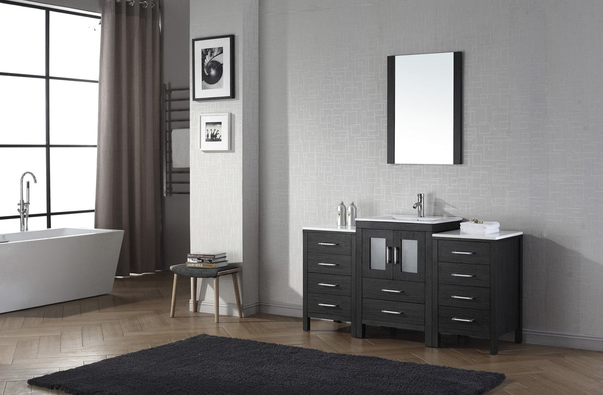 Virtu USA Dior 60" Single Bath Vanity with White Ceramic Top and Integrated Square Sink with Brushed Nickel Faucet with Matching Mirror