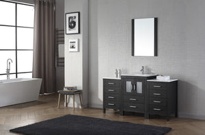 Virtu USA Dior 60" Single Bath Vanity with White Ceramic Top and Integrated Square Sink with Brushed Nickel Faucet with Matching Mirror