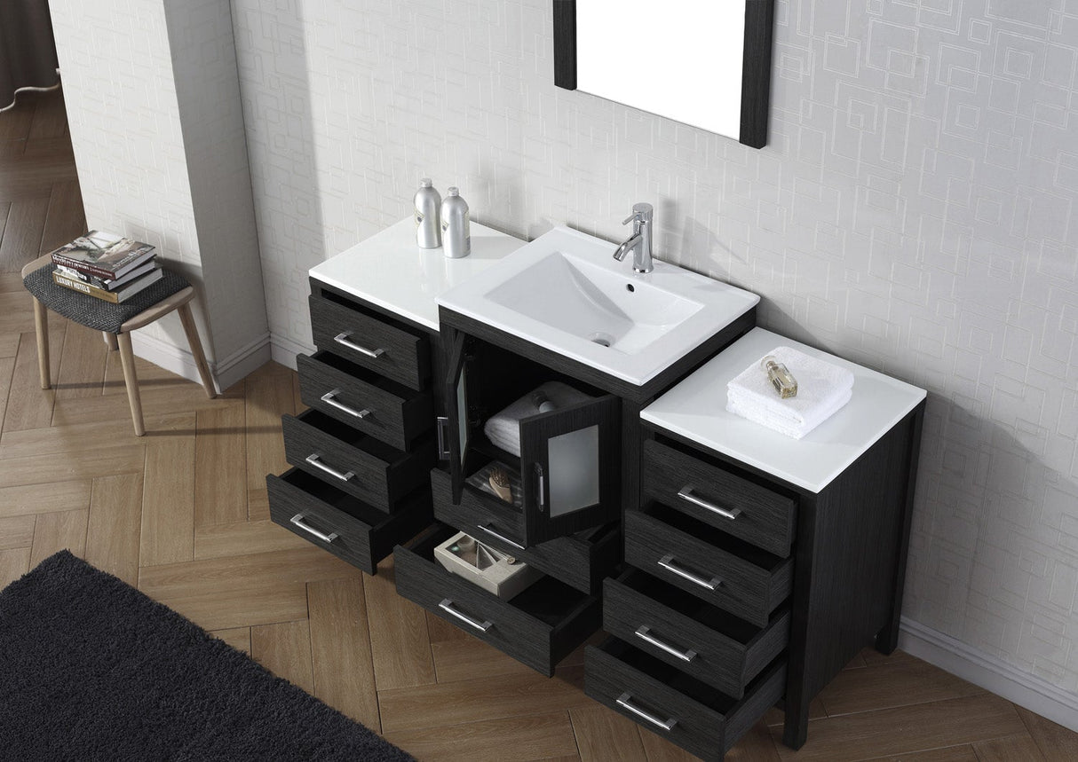 Virtu USA Dior 60" Single Bath Vanity with White Ceramic Top and Integrated Square Sink with Brushed Nickel Faucet with Matching Mirror