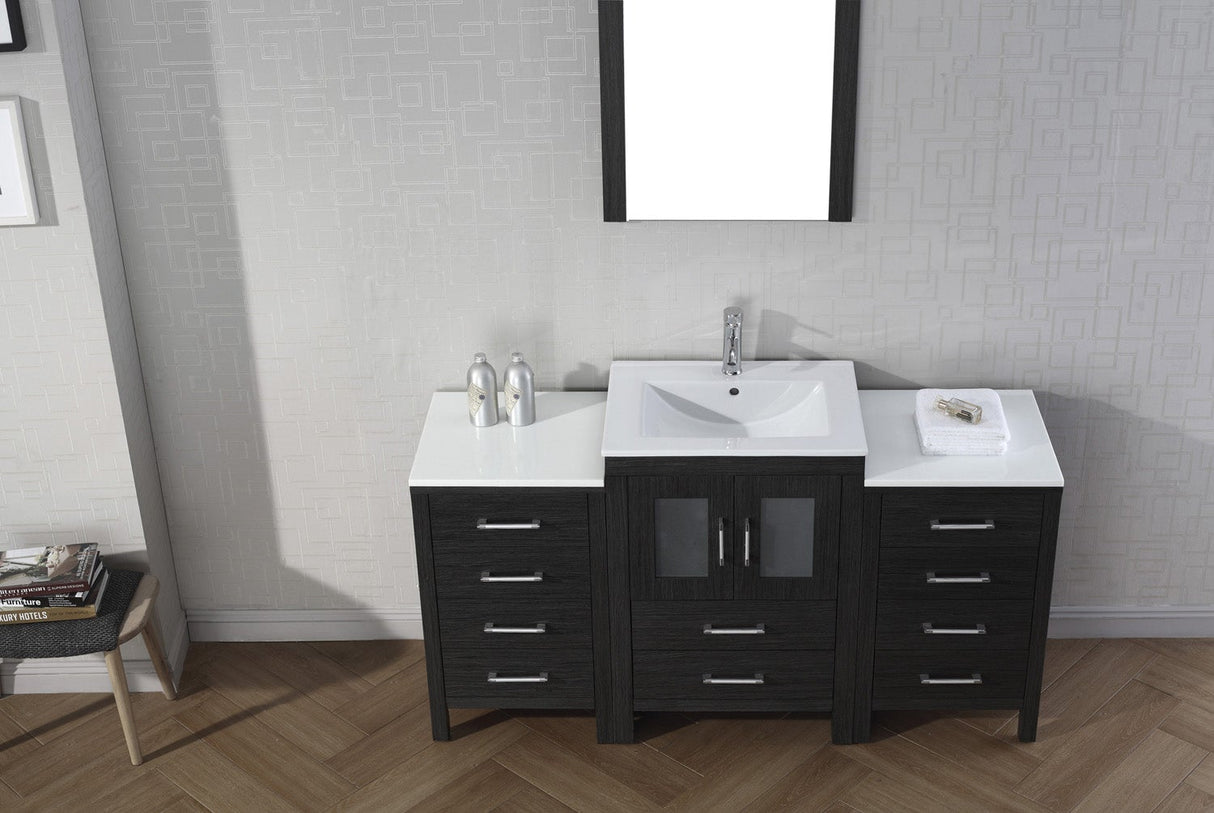 Virtu USA Dior 60" Single Bath Vanity with White Ceramic Top and Integrated Square Sink with Brushed Nickel Faucet with Matching Mirror